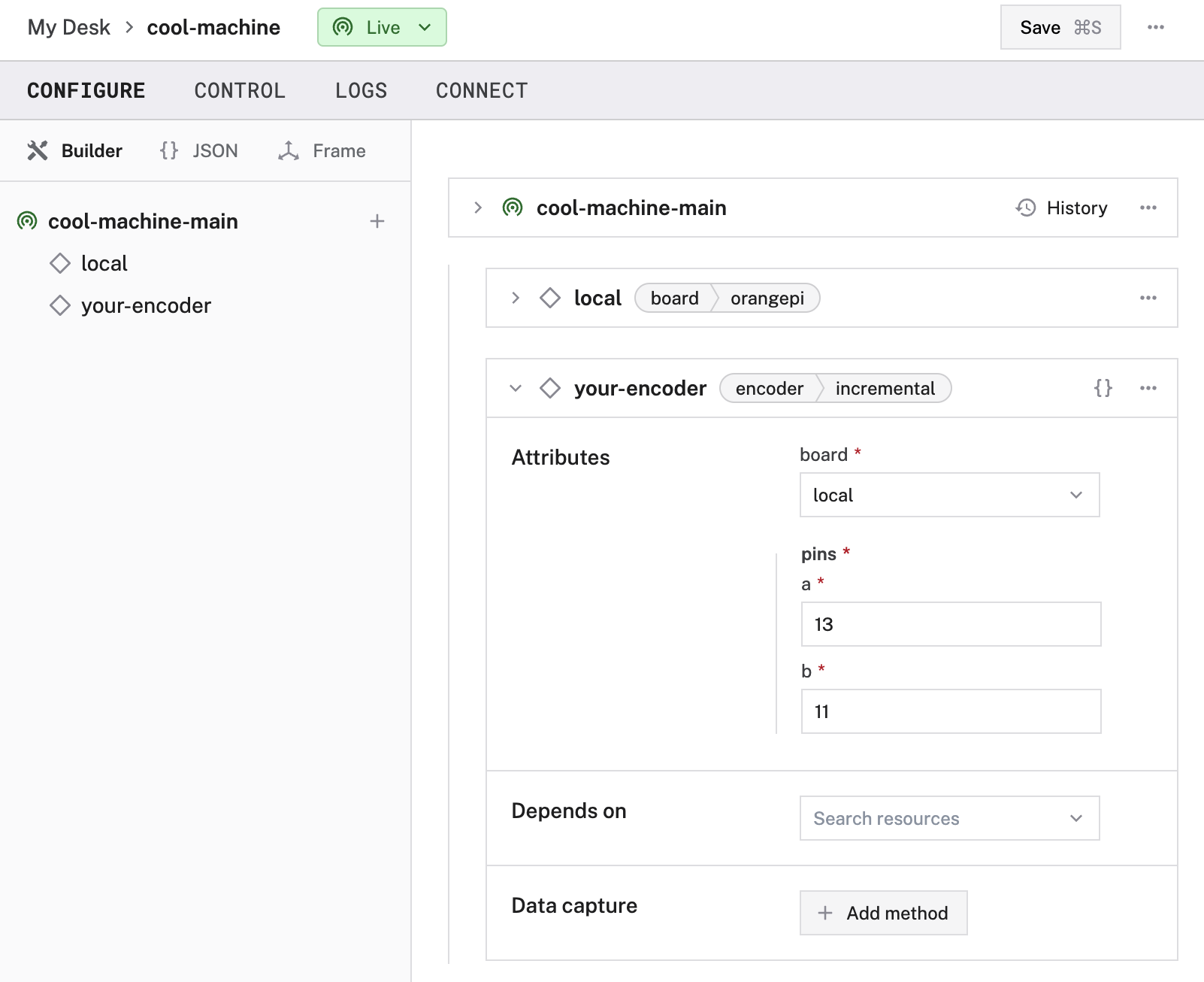 Configuration of an incremental encoder.