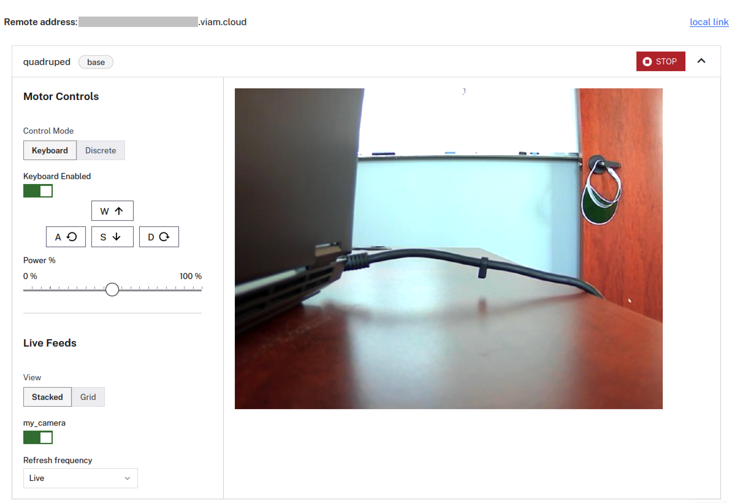 Screenshot of the CONTROL tab with the custom base card expanded to reveal arrow control buttons.